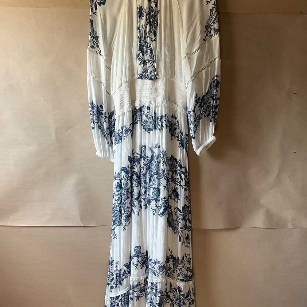 Chico's White Maxi Dress with Blue Floral Embroidery - Picture 9 of 14